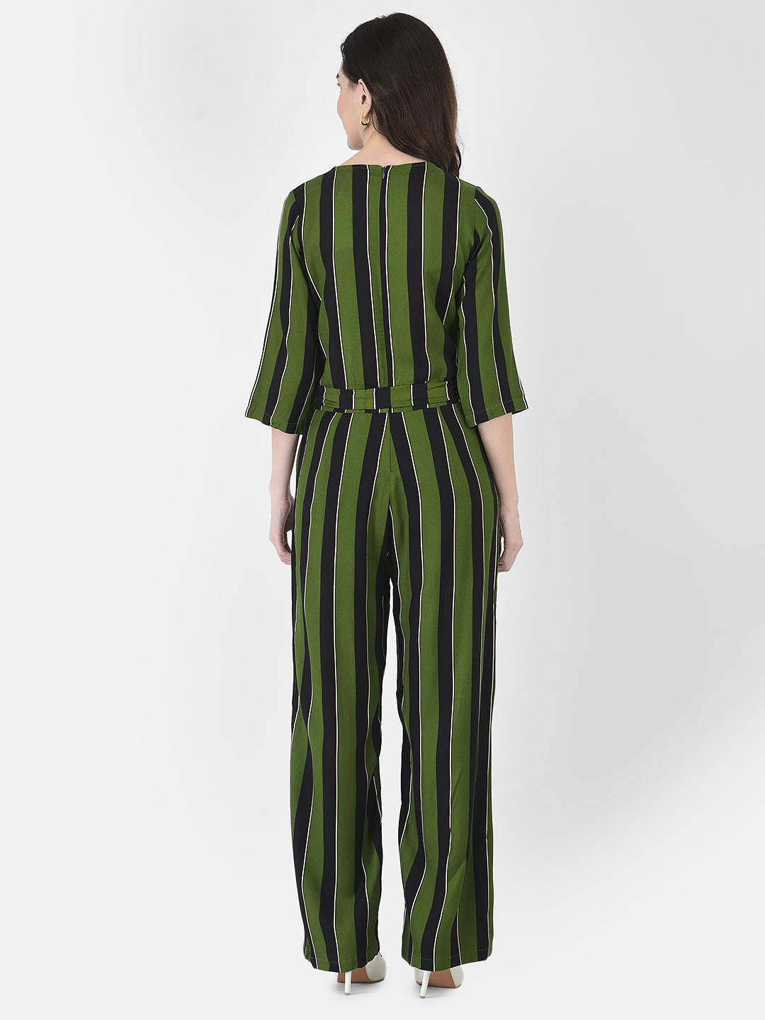 Green Striped Jumpsuit - Women Dungarees