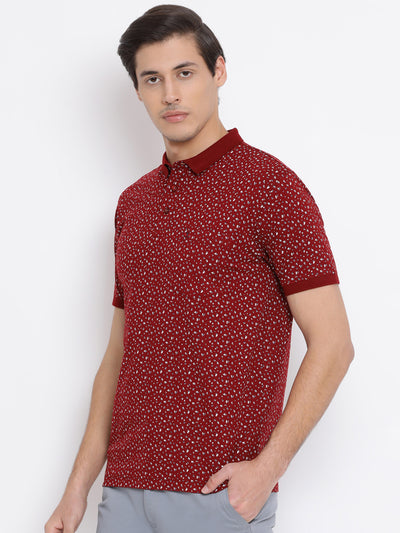 Red Printed Polo Neck T-Shirt - Men T-Shirts