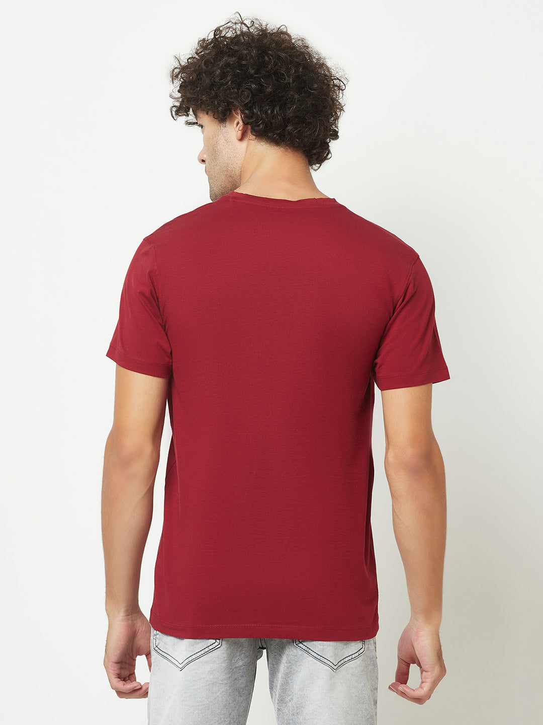  Plain Maroon V-Neck T-Shirt