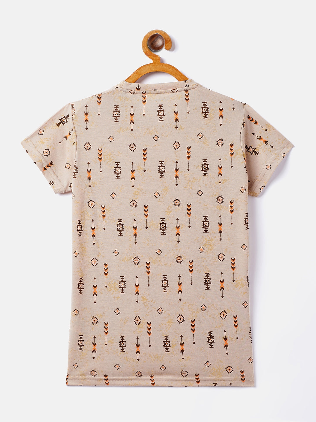 Beige Printed Round Neck T-Shirt - Girls T-Shirts