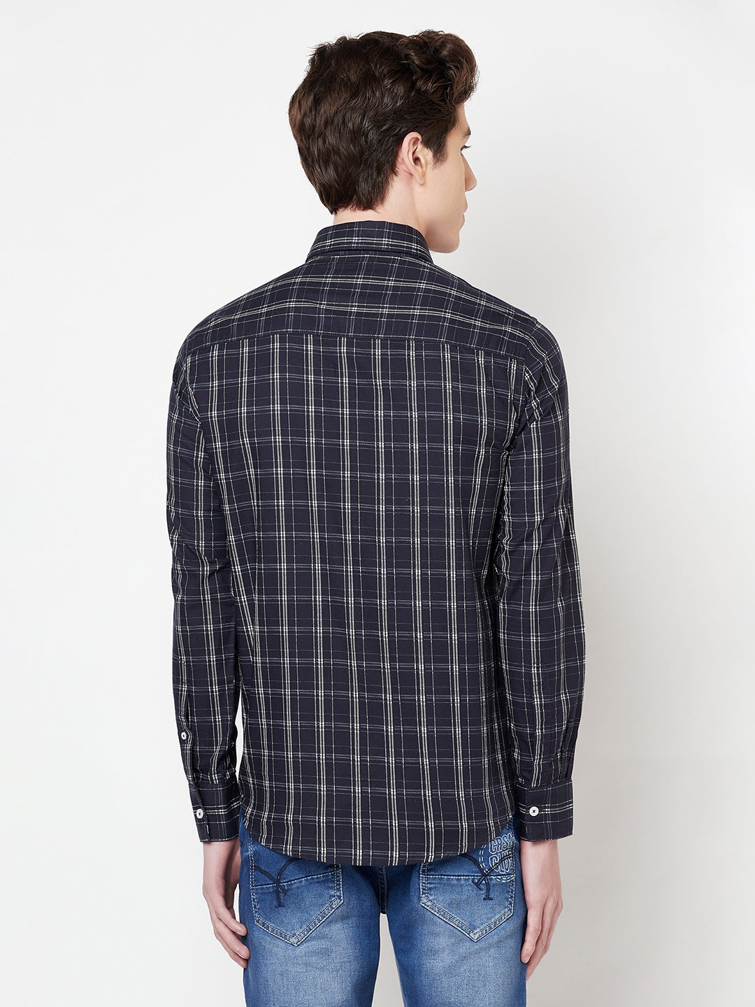 Navy Blue Checked Shirt - Men Shirts