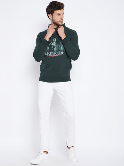 Green Printed High Neck Sweatshirt - Men Sweatshirts