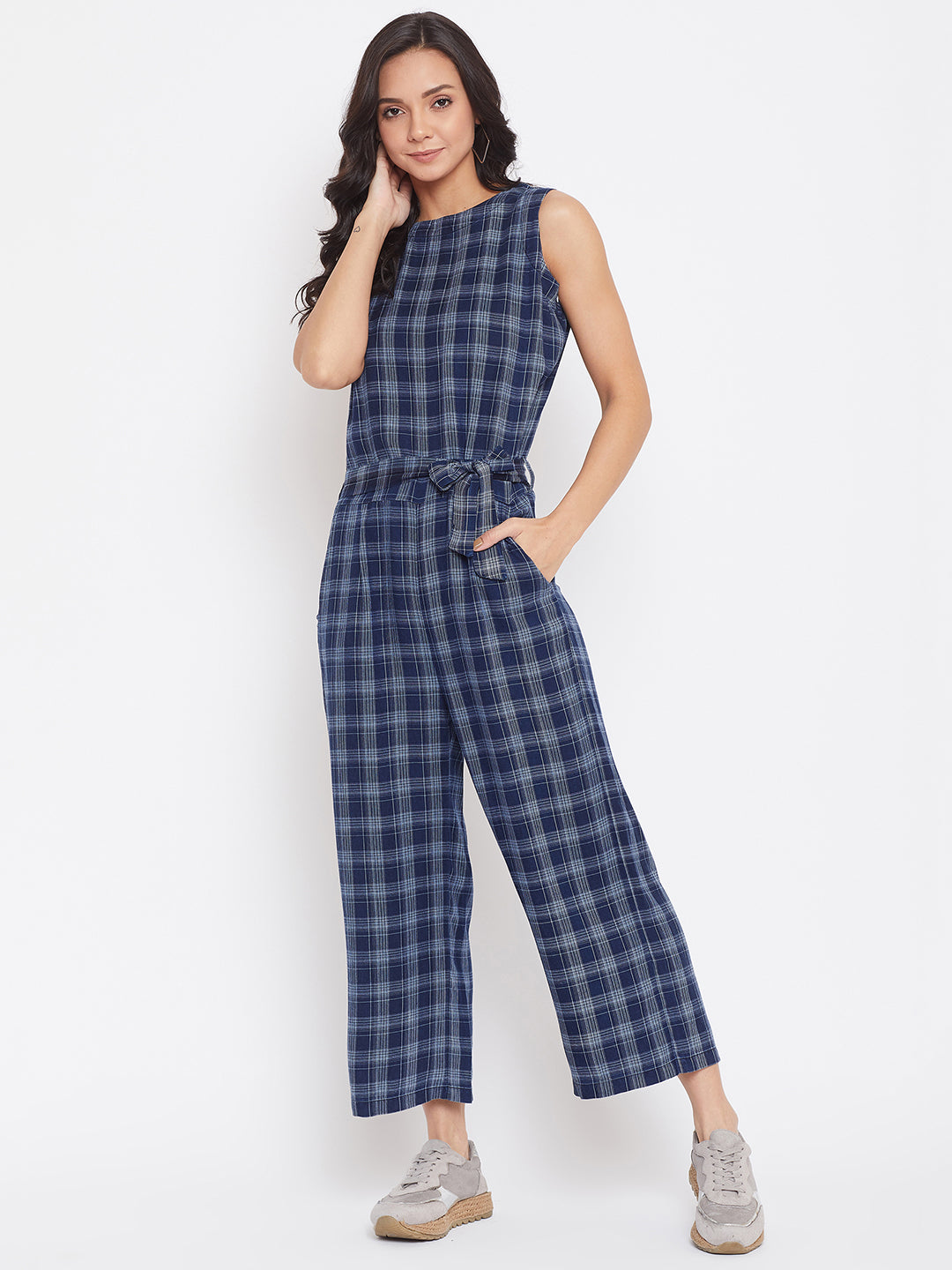 Checked Cotton Jumpsuit - Women Jumpsuits