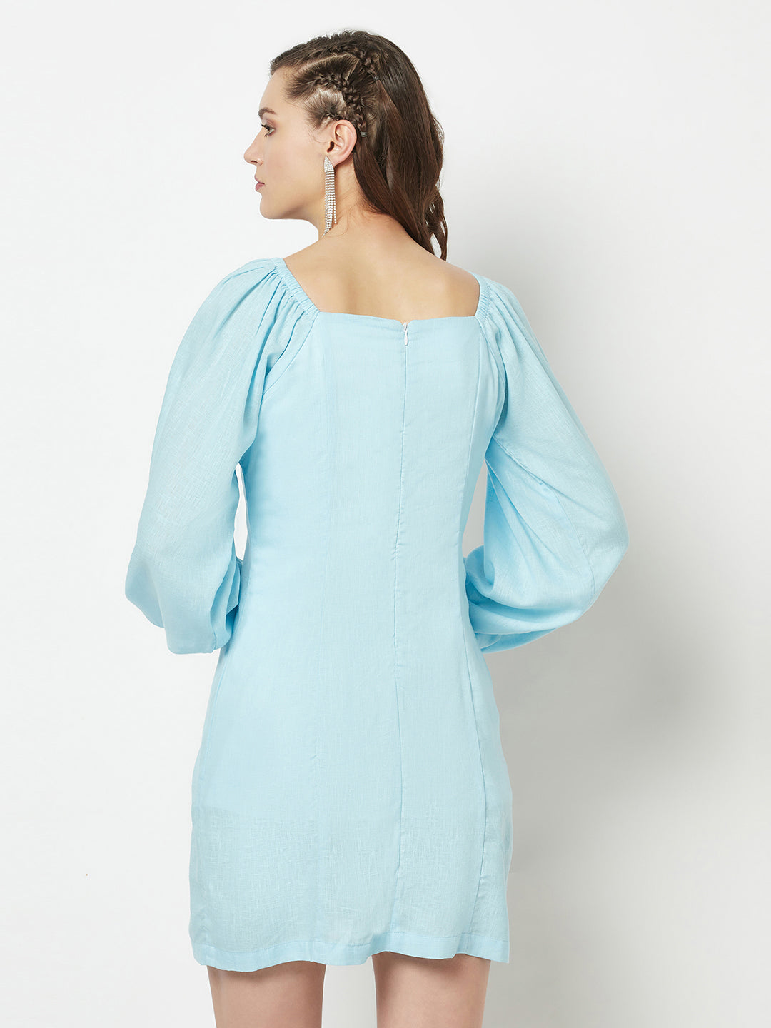  Baby Blue Square-Neck Dress