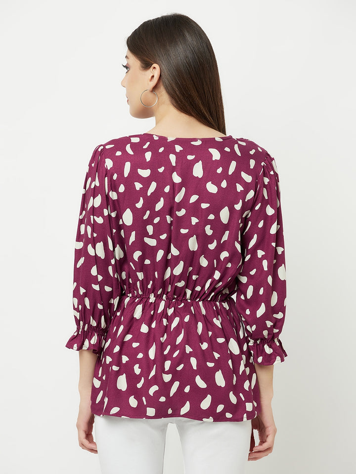 Purple Printed V-Neck Empire Top - Women Tops