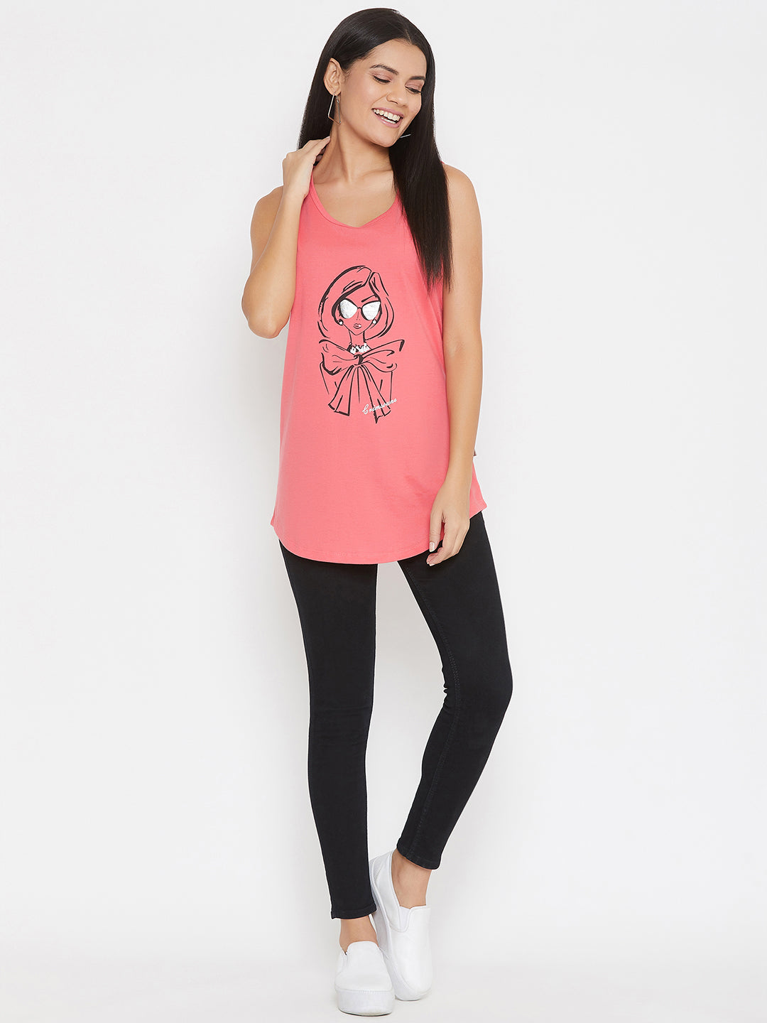 Pink Printed Tank Tops - Women Lounge Tops