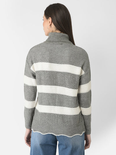  Grey Turtle-Neck Striped Sweater