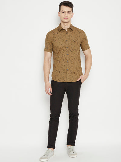 Brown Printed Slim Fit shirt - Men Shirts