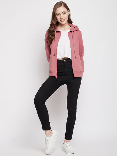 Crimsoune Club Women Pink Solid Hooded Sweatshirt-Women Sweat Shirts-Crimsoune Club