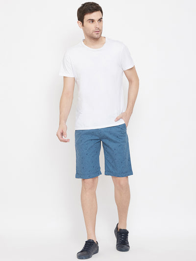 Blue Printed Slim Fit Shorts - Men Shorts