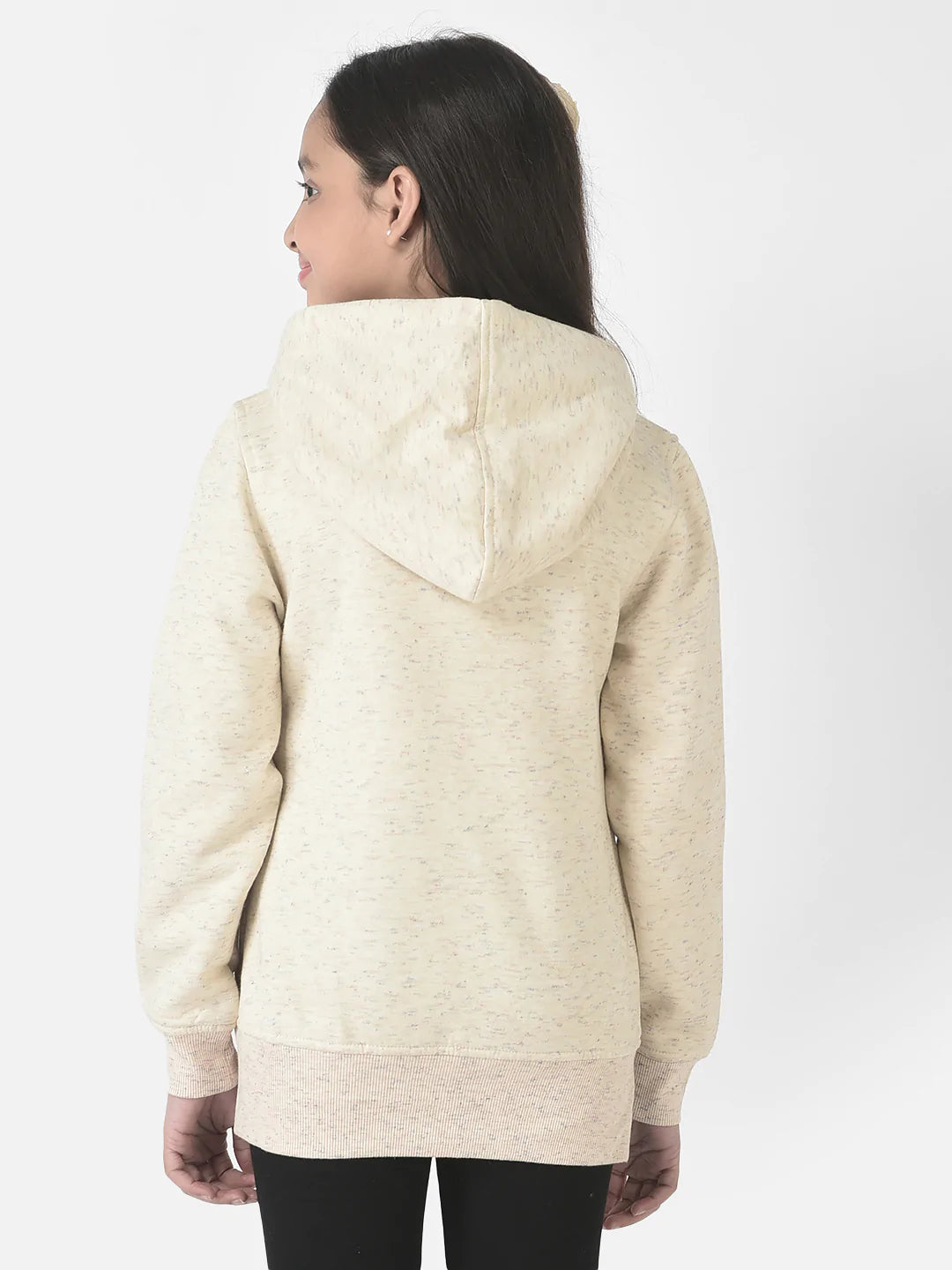  Beige Hooded Typographic Sweatshirt