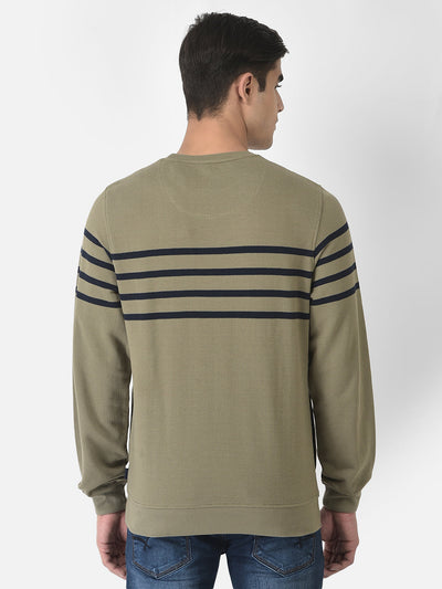  Olive Sweatshirt with Horizontal Stripes