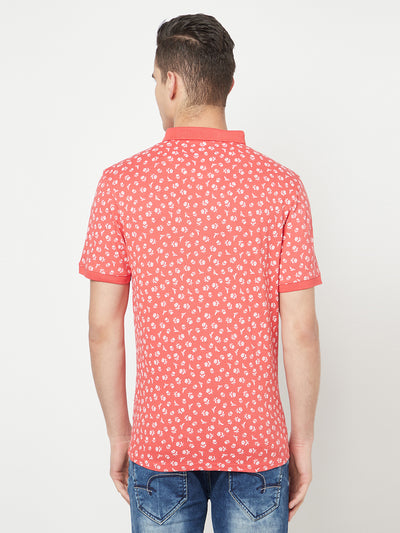 Pink Floral Printed Polo T-Shirt - Men T-Shirts