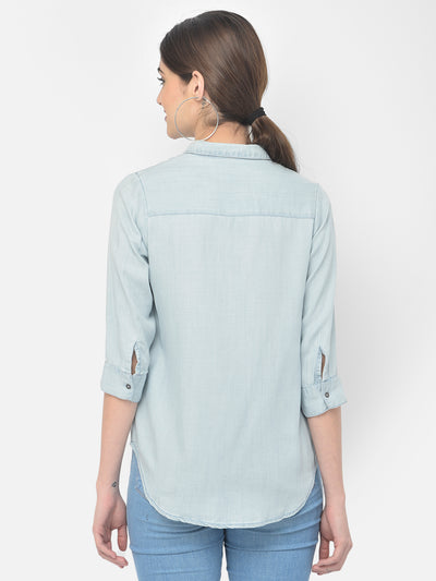 Blue Spread Collar Shirt - Women Shirts