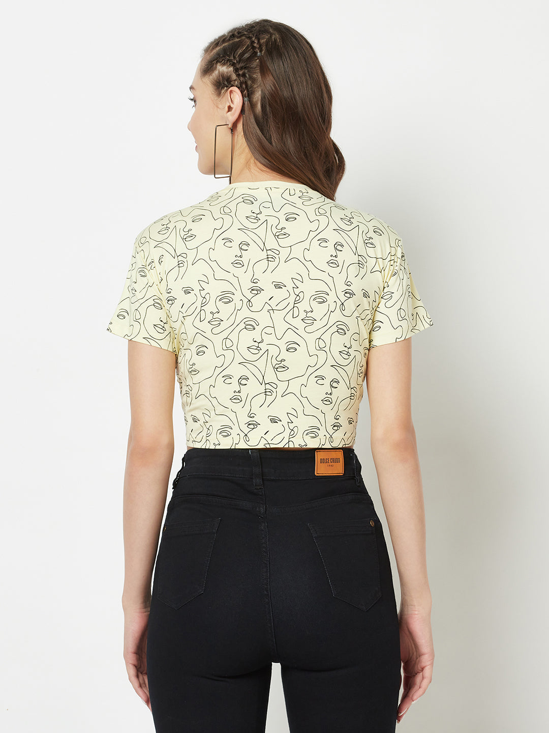 Yellow Cropped One-Line Art Top-Women Tops-Crimsoune Club