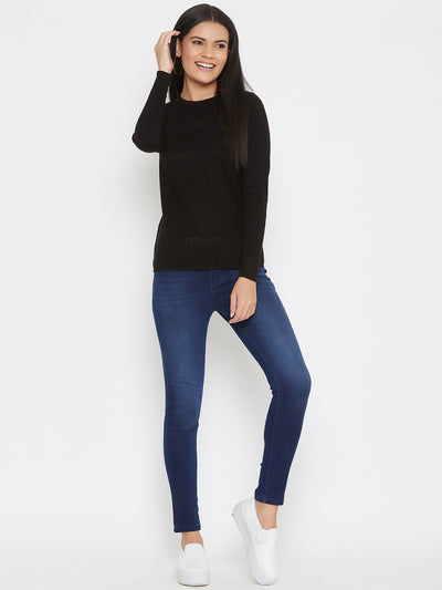 Black Round Neck Sweater - Women Sweaters