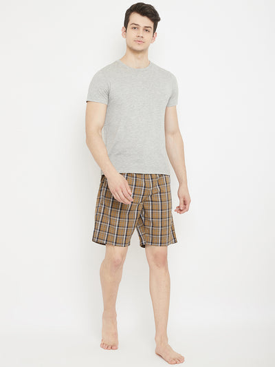 Brown Checked Lounge Shorts - Men Lounge Shorts
