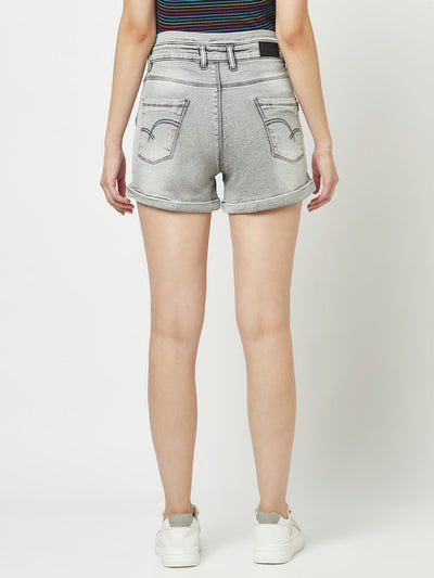  Grey Heavy Wash Denim Shorts 