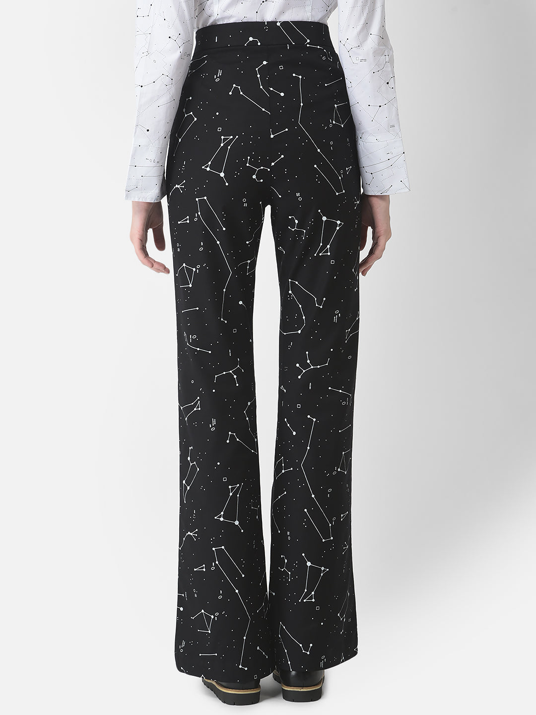 Black Wide-Fit Constellation Trousers-Women Trousers-Crimsoune Club