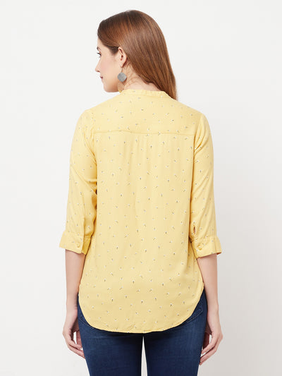 Yellow Floral Printed V-Neck Shirt - Women Shirts