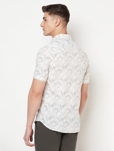 White Floral Linen Shirt - Men Shirts