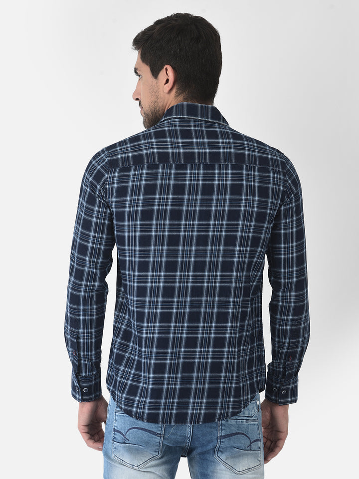 Navy Blue Tartan Checked Shirt - Men Shirts
