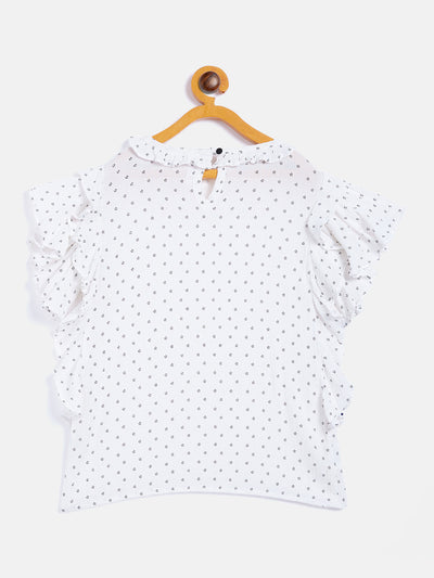 White Printed Flared SleeveTop - Girls Tops