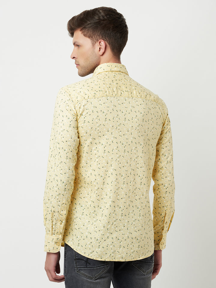 Yellow Floral Print Shirt-Men Shirts-Crimsoune Club