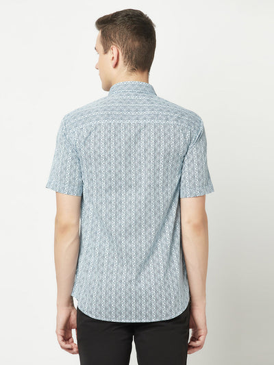  Short-Sleeved Sky Blue Motif Shirt 