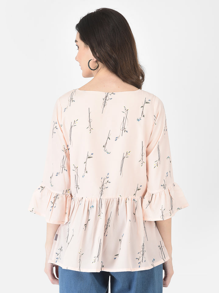 Peach Floral Peplum Top - Women Tops