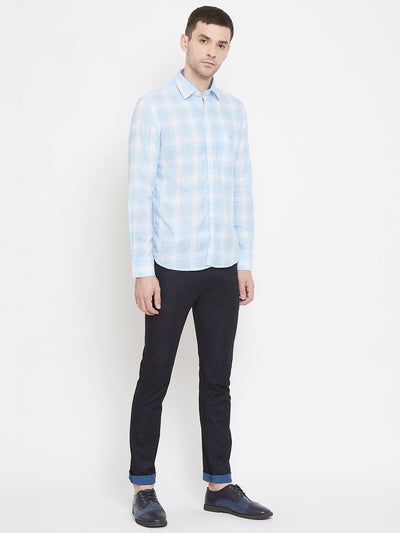 Blue Checked Spread Collar Slim Fit Shirt - Men Shirts
