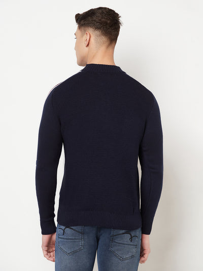 Navy Blue Printed Mock Neck Sweater - Men Sweaters