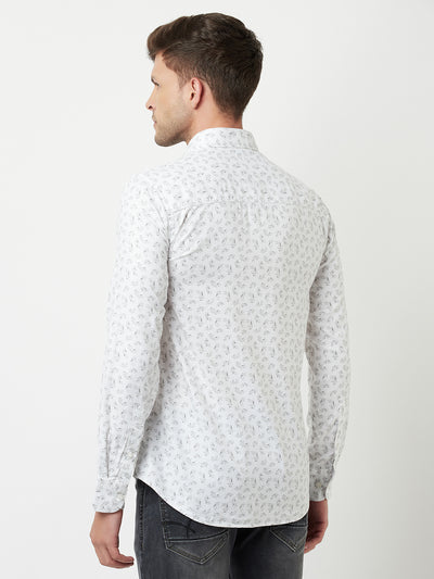 White Floral Printed Shirt-Men Shirts-Crimsoune Club