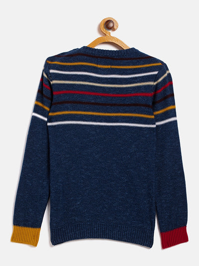 Blue Striped Round Neck Sweater - Boys Sweaters