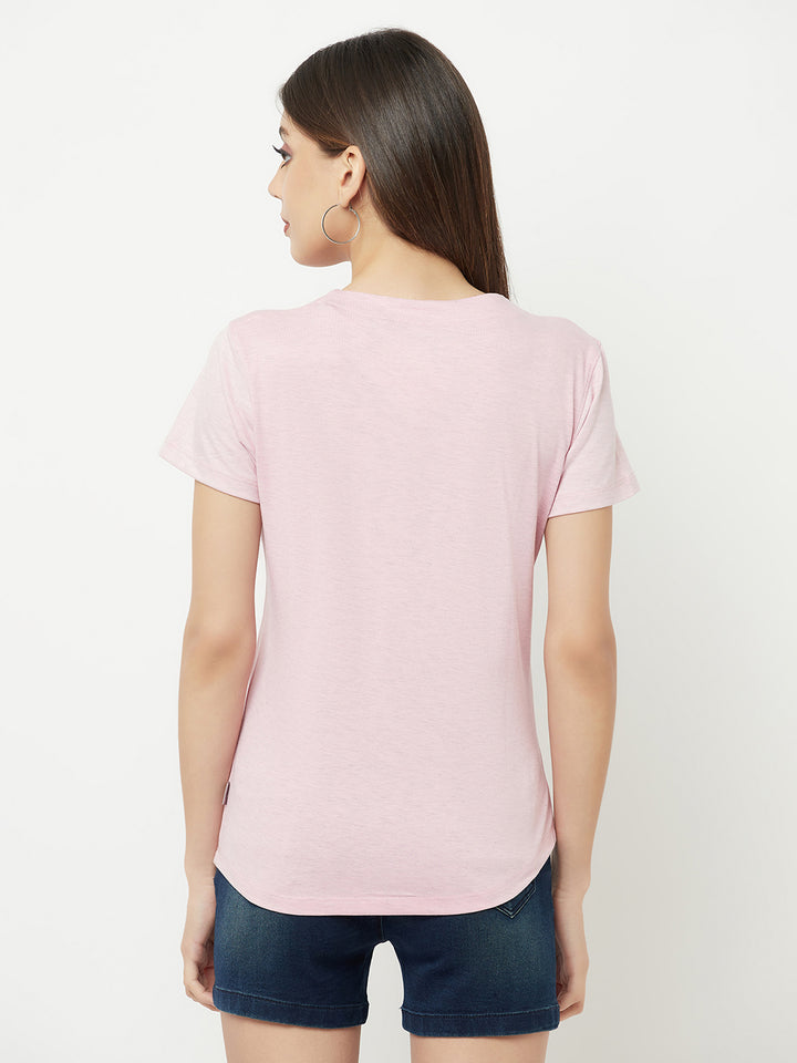 Pink Printed Round Neck T-Shirt - Women T-Shirts