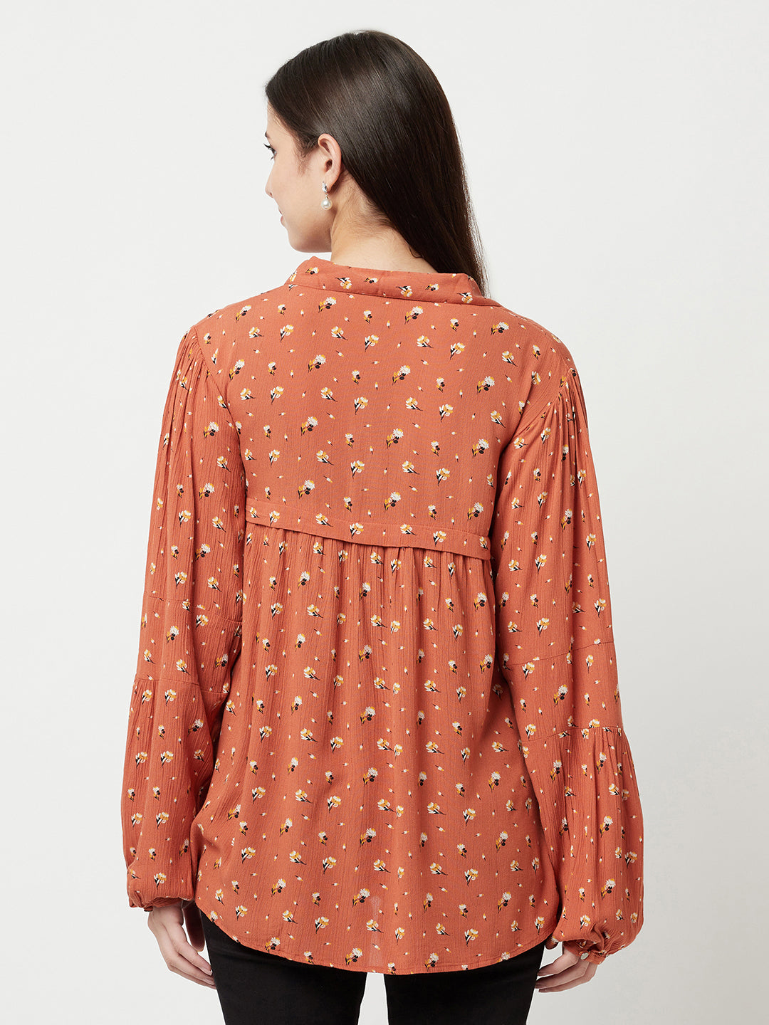 Orange Floral Empire Top-Women Tops-Crimsoune Club