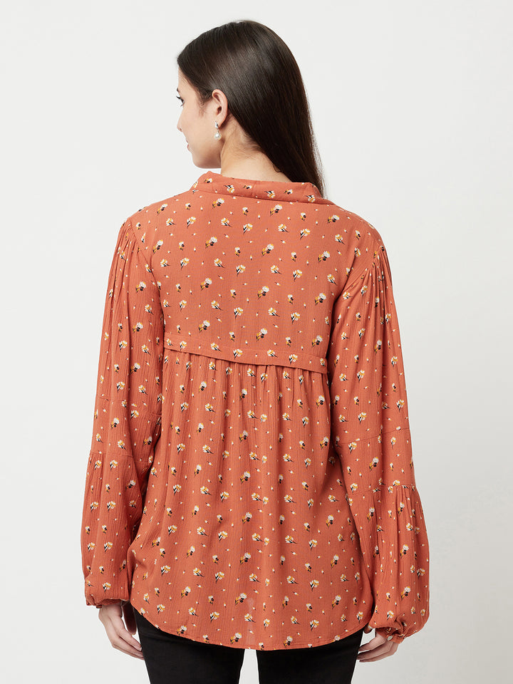 Orange Floral Empire Top-Women Tops-Crimsoune Club