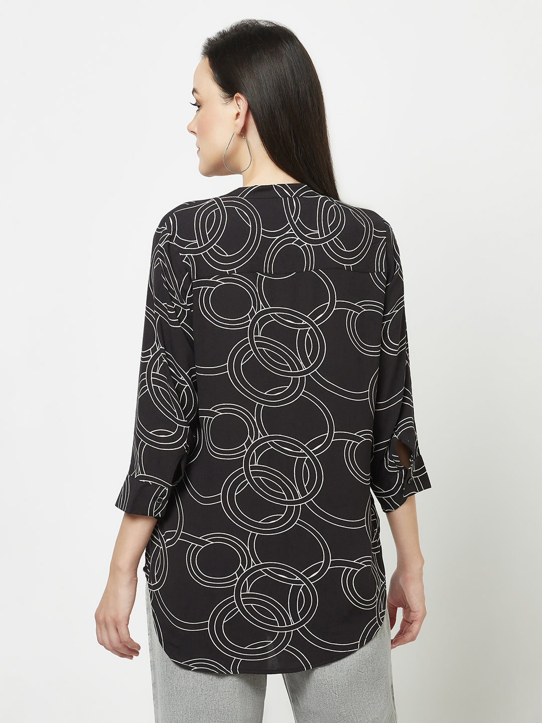 Black High-Low Geometric Print Top 