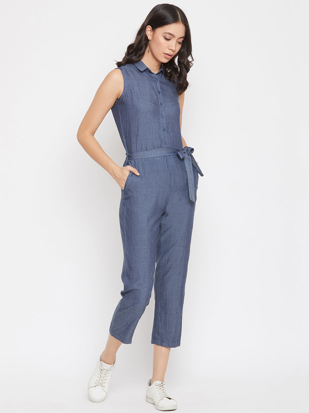 Sleeveless Denim Button up jumpsuit - Women Jumpsuits