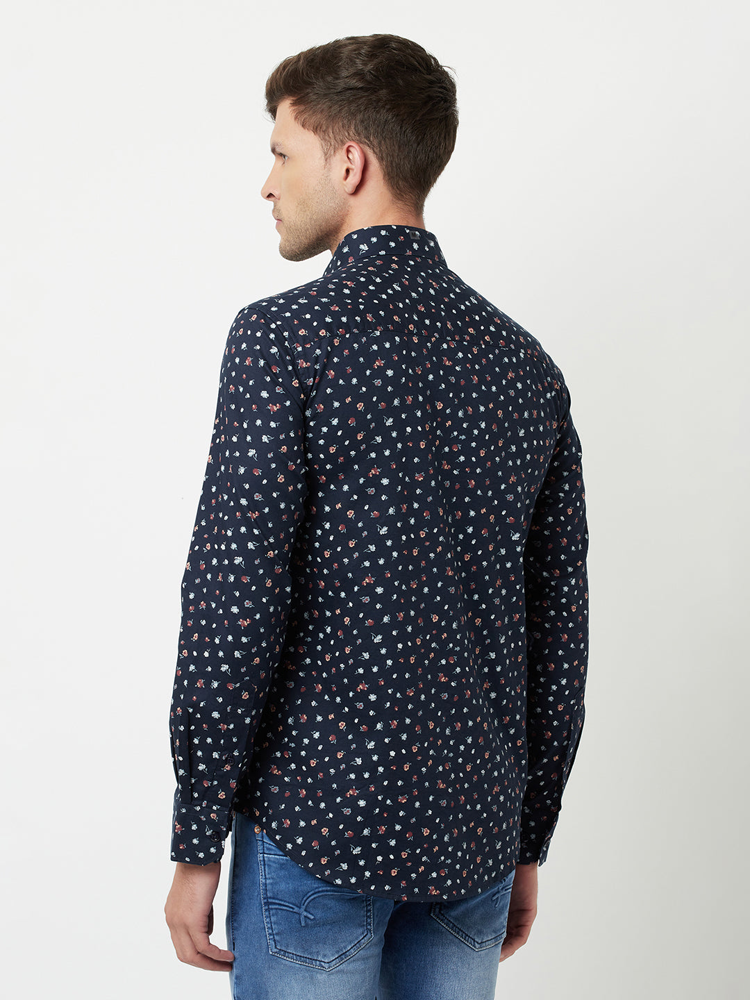 Navy Blue Floral Printed Shirt-Men Shirts-Crimsoune Club