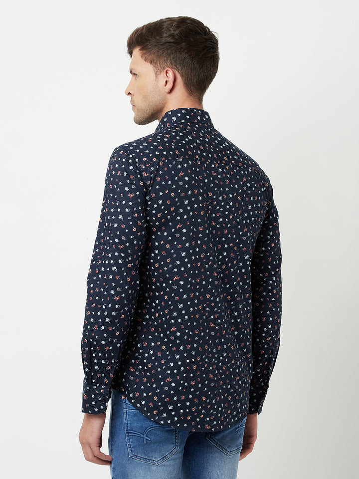 Navy Blue Floral Printed Shirt-Men Shirts-Crimsoune Club