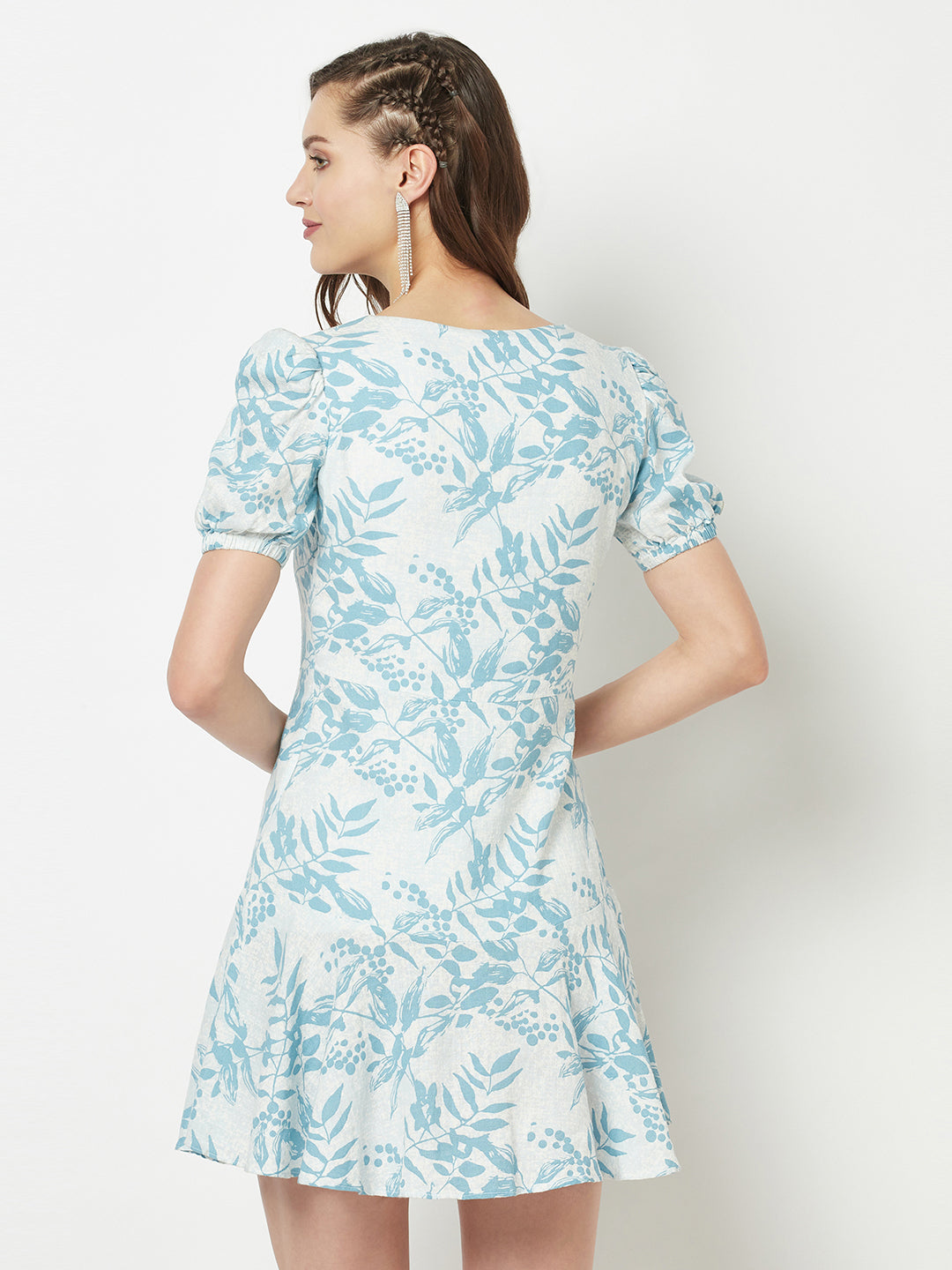 Sky Blue Floral Dress-Women Dresses-Crimsoune Club