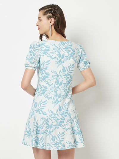 Sky Blue Floral Dress-Women Dresses-Crimsoune Club