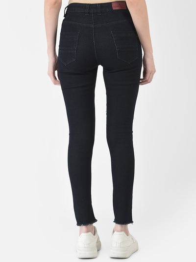 Navy Blue Slash Knee Jeans - Women Jeans