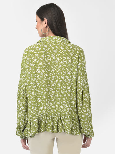 Ruffle Floral Button-Down Top-Women Tops-Crimsoune Club