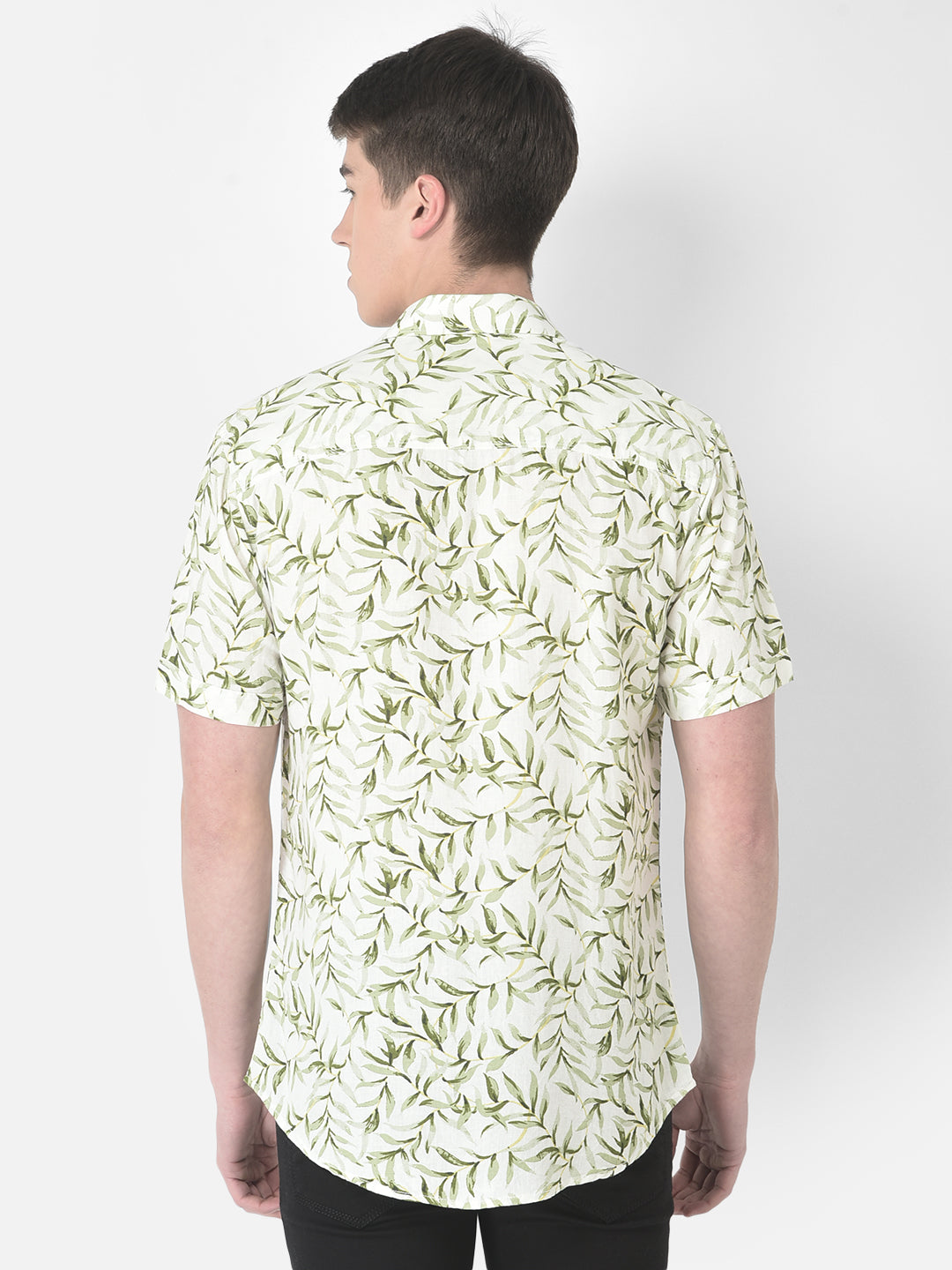  Green Half-Sleeved Floral Shirt 