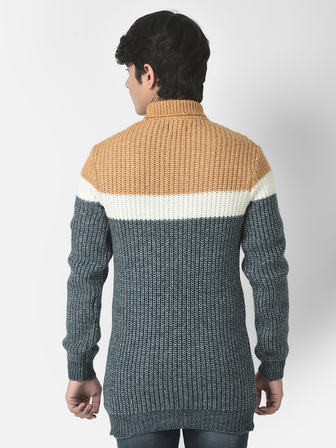  Knitted Mustard Colour-Blocked Sweater