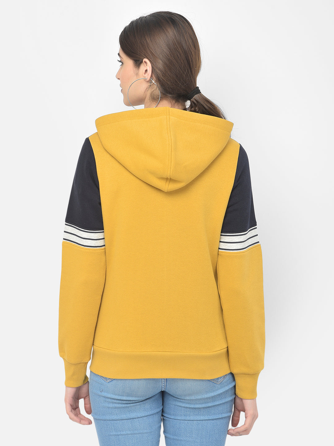 Mustard Colourblocked Hooded Sweatshirt - Women Sweatshirts