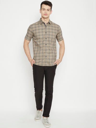 Beige Checked Slim Fit shirt - Men Shirts