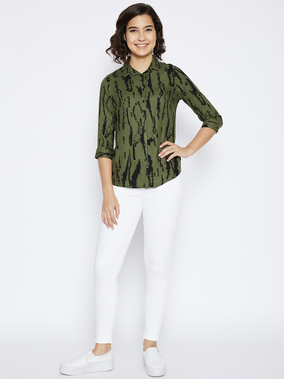 Green Printed Slim Fit shirt - Women Shirts